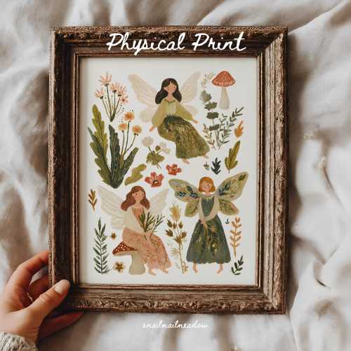 Whimsical Woodland Fairies Watercolor Print, Cottagecore Nursery Decor, Storybook Art