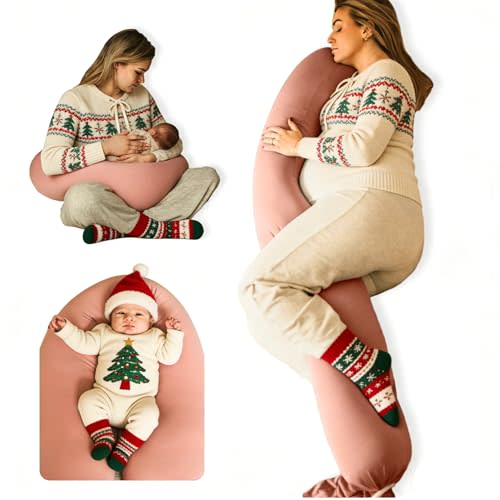 Pregnancy Pillow 5-in-1 【Cooling Cover, Adjustable to Grow with Belly】 Beanbag Style, Lockable O-Shape Nursing Maternity Pillow, 5-Point Full Body Support for Side Sleepers, with Travel Bag - Pink