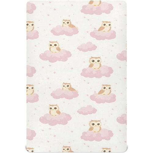 Fitted Crib Sheet-Cartoon Owl Soft Breathable Pack N Play Playard Sheets 39x27 inch Baby Mattress for Boys Girls Toddler