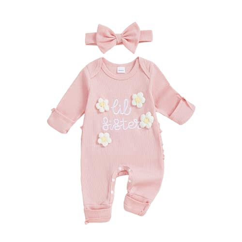 Rtnnsbbfcm Baby Girl Clothes Little Sister Outfits Ribbed Knit Long Sleeve Romper Jumpsuit Newborn Coming Home Clothing