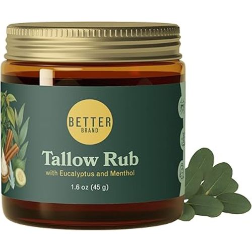 Betterbrand Petroleum-Free Medicated Tallow Rub – Natural Vapor Rub Alternative with Menthol & Eucalyptus - Grass-Fed Tallow Balm for Chest Congestion Relief - 1.6oz