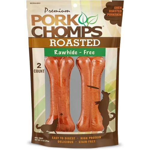 Pork Chomps Rawhide Free Pork Skin Dog Chew Bone, 4.5in, 2ct