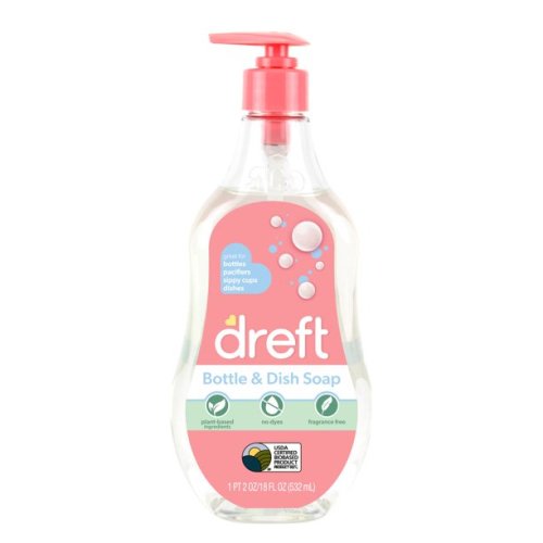 Dreft Plant-Based Liquid Dish Soap and Dishwashing Detergent for Baby Bottle, Fragrance Free, 18 fl oz