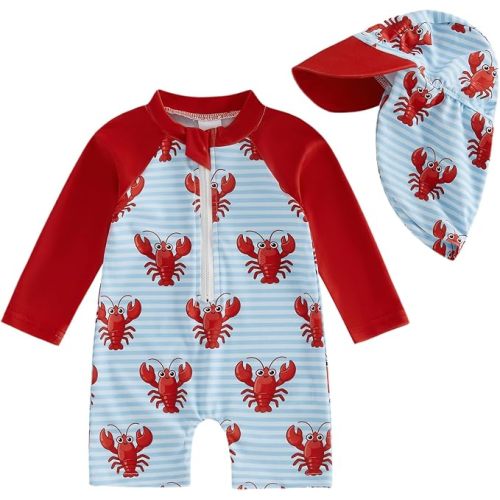 Toddler Baby Boy Rash Guard Swimsuit Long Sleeve Bathing Suit | Toddler Baby Boy Rash Guard Swimsuit Long Sleeve Zipper One Piece Bathing Suit with Hat Infant Beach Swimwear