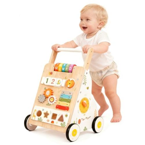 Wooden Baby Walker & Push Toy - Push Toys for Babies Learning to Walk- Multiple Activities Center Develops Motor Skills & Stimulates Creativity for Toddlers 1 Years