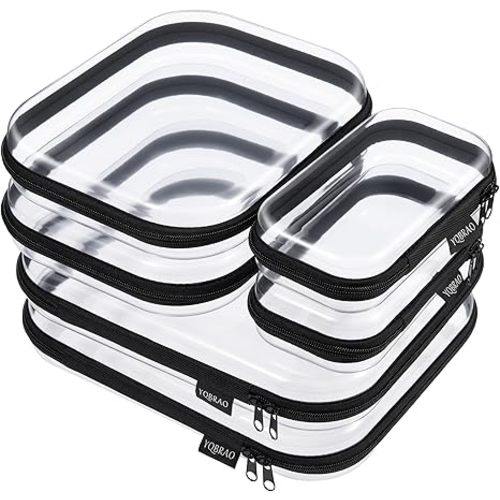 YQBRAO 6 Pack Clear Hard Shell Zipper Case, 1.2mm Heavy Duty Crush-Proof Diaper Bag Organizer Pouches, TSA Approved Travel Makeup Bag for Toiletries & Electronics, (2L, 2M, 2S) Multi-Size Storage Set