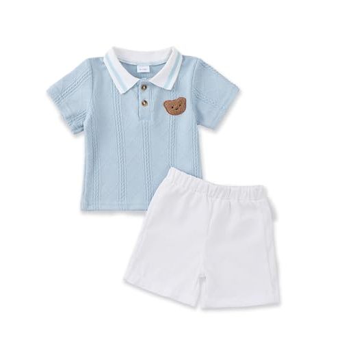 NZRVAWS Toddler Baby Boy Clothes 3 6 9 12 18 Months 2 3T Summer Spring Polo Shirt Shorts Sleeves Set Button Outfits 2 PCS