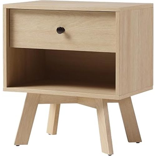 Walker Edison Mid Century Modern 1-Drawer Nightstand Bedroom Storage Drawer and Shelf Bedside End Table, 21 Inch, Coastal Oak