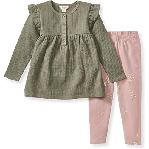 Burt's Bees Baby baby-girls Long Sleeve Top and Pant Set, 100% Organic Cotton Outfit