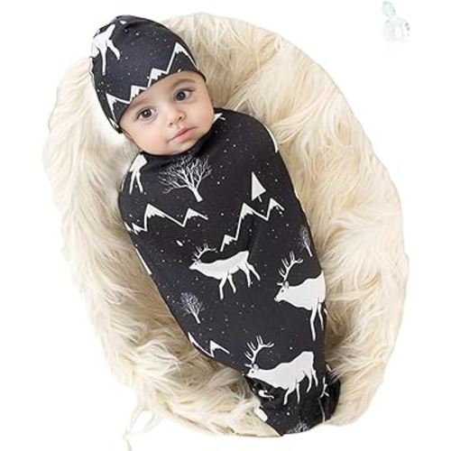Galabloomer Newborn Swaddle Blanket with Beanie Set Baby Boy Receiving Blanket Gray Arrow