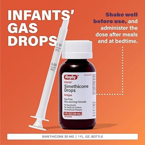 Rugby Dye-Free Infants' Gas Drops - Simethicone 20 mg Liquid Drops for Newborns, Babies, Toddlers, and Kids - Fast Relief from Gas Discomfort - No Artificial Colors or Flavors - 1 Fl. Oz. (4 Pack)
