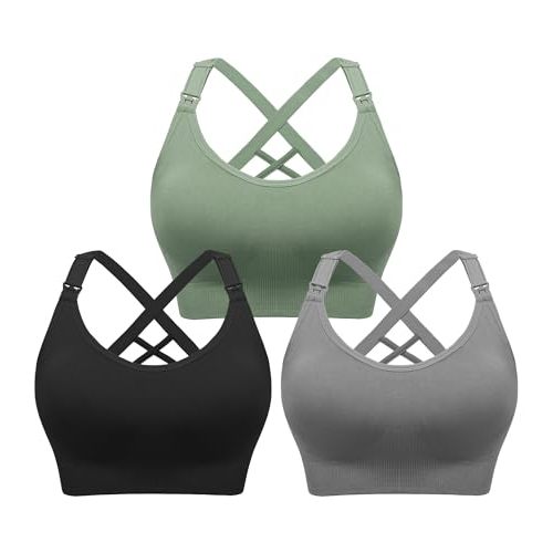 Angelhood Nursing Bras for Breastfeeding, Seamless Nursing Sports Bra Support Yoga Maternity Bras Pregnancy Sleep Bralette