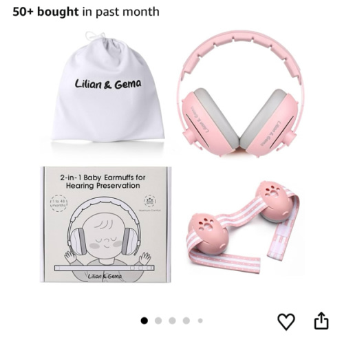 Lilian&Gema 2-in-1 Baby Ear Muffs Noise Protection up to 48 Months - Baby Airplane/Travel Essentials - Adjustable Noise Reduction Earmuffs - Ear Protection Headphones for Infant & Toddler, Pink