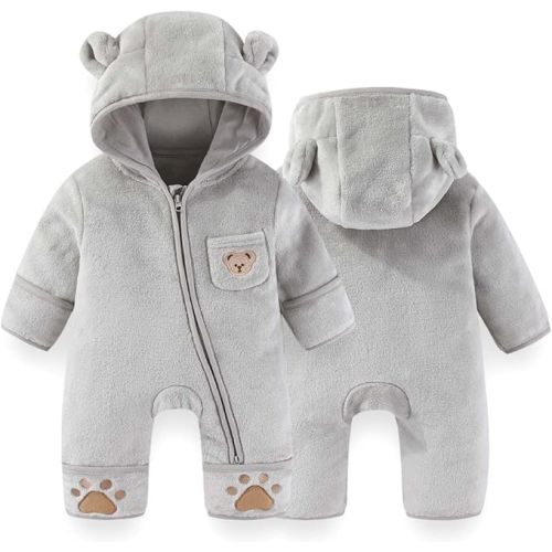 Fairy Baby Newborn Baby Bear Outfit With Fold-Over Mittens Footies Thin Fleece Romper Hooded Jumpsuit Winter Coat Girls Boys