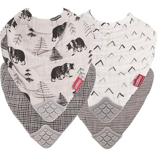 Nuby 2Piece Muslin Bandana Bib with Teether, Colors May Vary, 2 Count (Pack of 1)