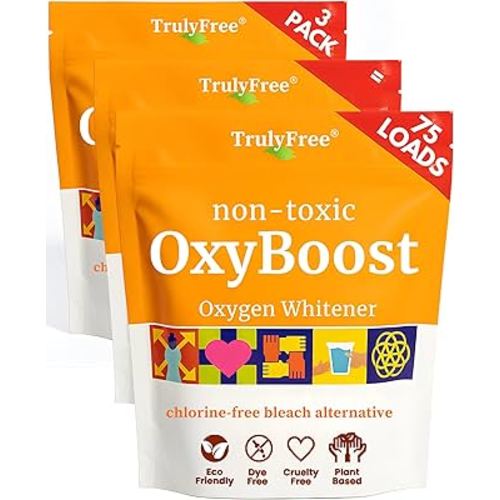 Truly Free OxyBoost - Oxygen Whitener & Clothes Stain Remover Laundry Detergent Powder with Sodium Percarbonate - Brightens Whites & Safe for Colors - Non-Chlorine, Gentle Yet Powerful - Pack of 3