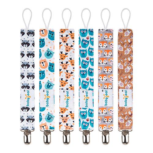 Babygoal Animal Pacifier Clips, 6 Pack Pacifier Holder for Boys and Girls Fits Most Pacifier Styles &Teething Toys and Pacifier Holder for Boys 6MP18