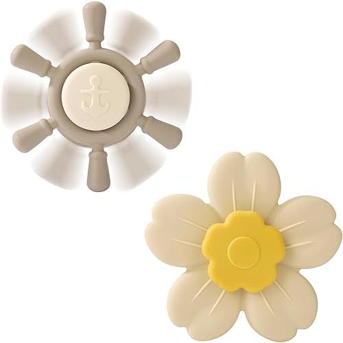 Suction Spinner Toys, 2 Pack Silicone Bath Toys for Toddlers 1-3, Sensory Toys for Table, High Chair, Window & Travel(Sand/Cream)