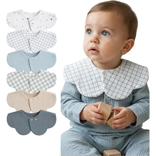 MairMore 6-Pack Muslin Baby Bibs, 360° Rotate Flower-Shaped Drool Bibs