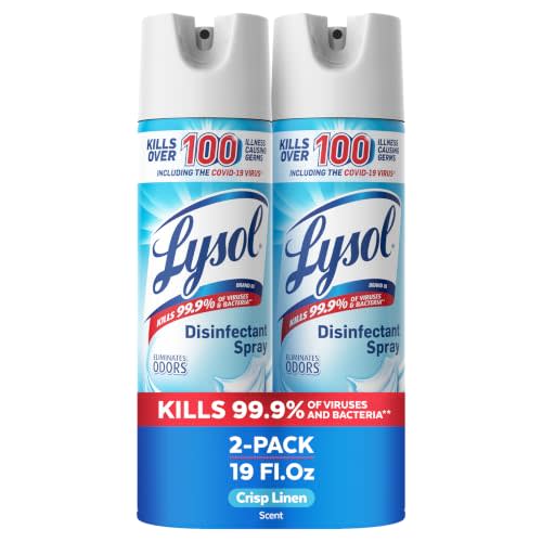 Lysol Disinfectant Spray, Household Cleaning Supplies, Disinfecting Multi-Purpose Room Spray, Antibacterial Sanitizer, Deodorizer, Kills Hantavirus, Crisp Linen, 19 Fl Oz (Pack of 2)