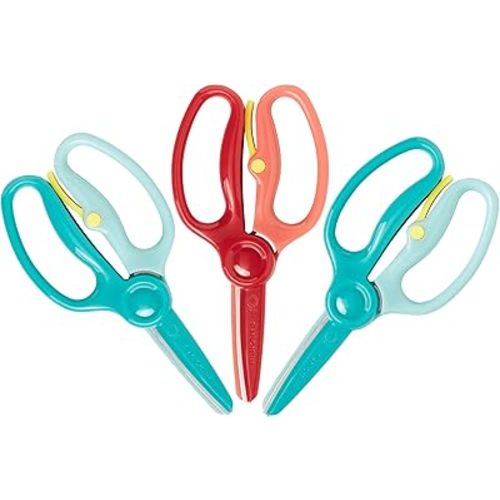 Fiskars Training Kids Scissors for Ages 3+, Turquoise & Red, 3-Pack