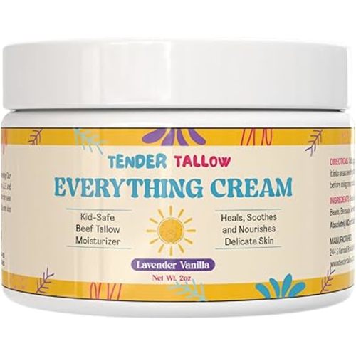 100% Grass Fed Beef Tallow Cream – 100% Baby Tallow Balm for Newborns, Kids and Adults – Natural Lavender Vanilla Tallow Lotion, 2oz