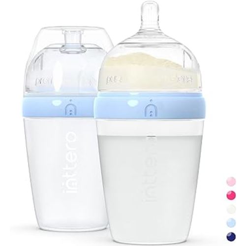INTTERO 9oz Blue Formula Dispenser Anti-Colic Baby Bottles - 2 Pack/Medium Flow (Cute Blue) — Everyday Baby Essential — Formula Bottle — Biberones para Formula — PopYummy Mixie — Easy Baby Brezz