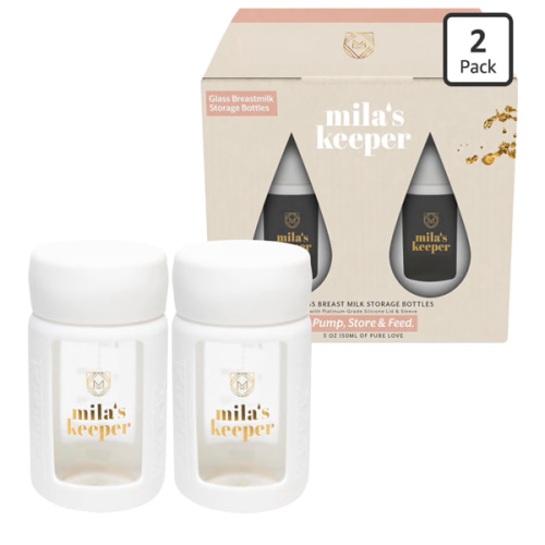 Mila’s Keeper Glass Breast Milk Storage Bottles (Set of 2) - Wide / Aspen White