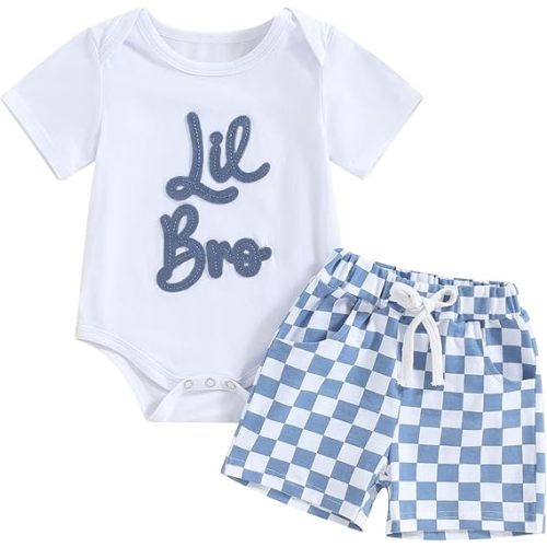 Big Brother Little Brother Matching Outfits Short Sleeve Letters Romper/Shirt and Shorts Set Summer Clothes