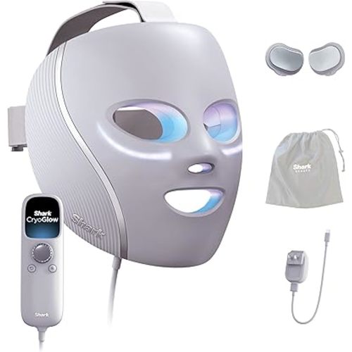 Shark CryoGlow LED Face Mask with Under-Eye Cooling, Anti-Ageing & Blemish Repair, Red & Blue LED, Infrared Light Therapy, USB-C, Remote Control, Storage Bag, Lilac Chill, FW312PL
