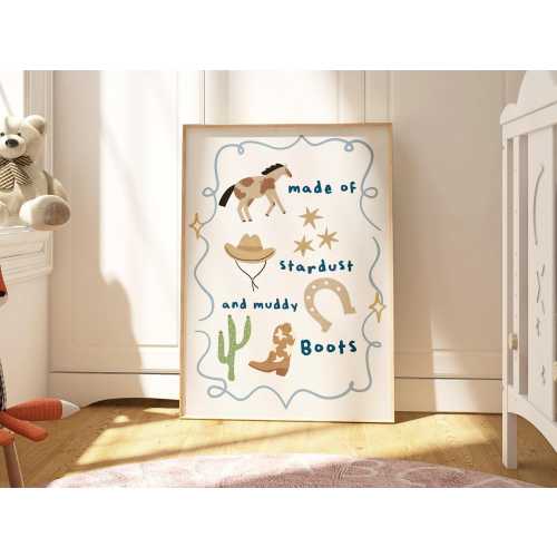 Cowboy Nursery Print, Made of Stardust and Muddy Boots, Western Nursery Wall Art, Cowboy Kids Room Decor, Western Playroom Print (Unframed)