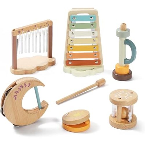 Wooden Xylophone Musical Instrument Sets Toy for Kids, Rattle Bell Montessori Cloud Toddler Music Percussion Toys, Christmas Birthday Gifts for Boys Girls