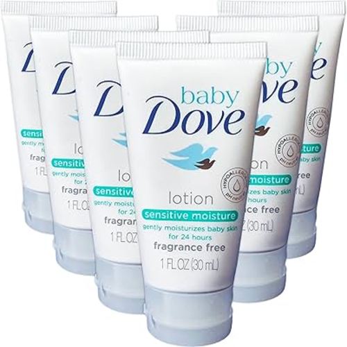 Baby Dove Sensitive Moisture Baby Lotion, 6 Pk Hypoallergenic Fragrance-Free for Sensitive Skin, Moisturizing Unscented Baby Lotion, Safe 4 Newborns Travel Size 1oz Ea