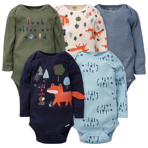 Gerber Onesies Long Sleeve Bodysuits, Baby Boy Solid Newborn - 24 Months, 5-Piece Pack