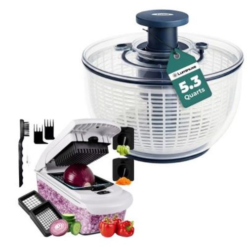 Salad Spinner with Vegetable Chopper Set, 5.3 Qt Salad Spinner, 4-in-1 Multipurpose Vegetable Chopper and Spiralizer, Salad Spinner Chopper Set