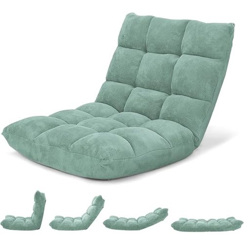 Giantex Floor Chair with Back Support, 14 Adjustable Position, Padded Sleeper Bed, Couch Recliner, Gaming Floor Chairs for Adults, Meditation, Gaming Chair Floor, Green