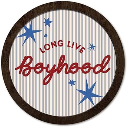 PeakClub Long Live Boyhood Wall Decor, Playroom Round Wooden Wall Art, Baby Boy Nursery Decor, Boys Room Toddler Room Decoration 10x10 Inch