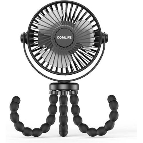 COMLIFE Baby Stroller Fan, Rechargeable Battery Operated, 3 Speeds, 360° Rotate USB Desk Fan, Flexible Tripod Clip On Fan for Stroller Car Seat Crib Treadmill Golf Cart