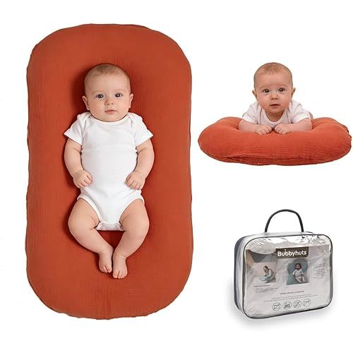 Bubbyhuts Infant Support Cushion - Baby Support Cushion for Newborn 0-24 Months, Muslin Cover,Portable Breathable & Soft Tummy Time Mat for Home and Travel - Orange