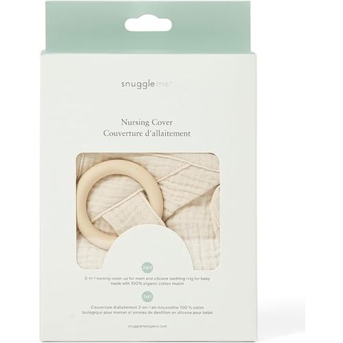 snuggle me® Nursing Cover - 100% Organic Cotton Muslin Nursing Cover Up for Breastfeeding with a BPA-Free Silicone Teether Ring, Ultra-Soft & Lightweight (33.5″ × 39.4″)