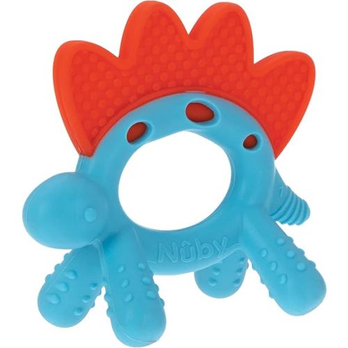 Nuby Geo Zoos Massaging Teether - Baby Teething Toy - Soft Easy Grip - 3+ Months - Dino