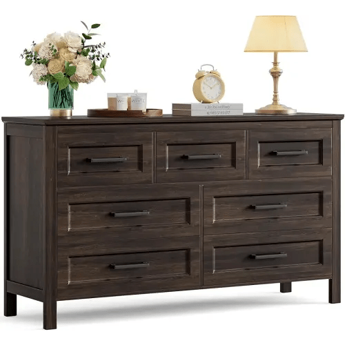 YESHOMY Brown Dresser for Bedroom, Modern 7 Drawer Dresser, Closet Storage Organizer Chest of Drawers for Hallway, Closet