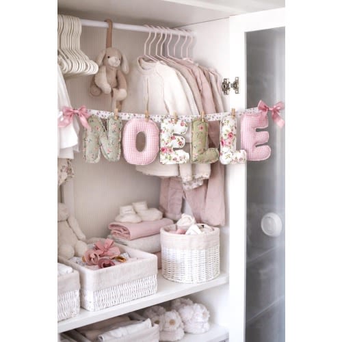 Personalized Name Garland, Classic Girls Bedroom Decor, Vintage Floral Fabric Letters, English Cottage Nursery, Heirloom Girl Room, Nursery