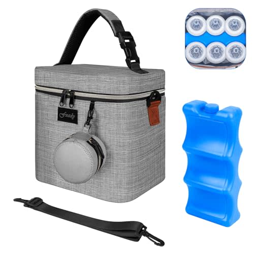 Fxady Breastmilk Cooler Bag with Ice Pack, Insulated Baby Bottle Tote Bag for 6 Bottles Up to 9 oz, Clip-On Pouch for Baby Essentials, Leakproof, Waterproof, Shoulder Strap for Nursing Moms