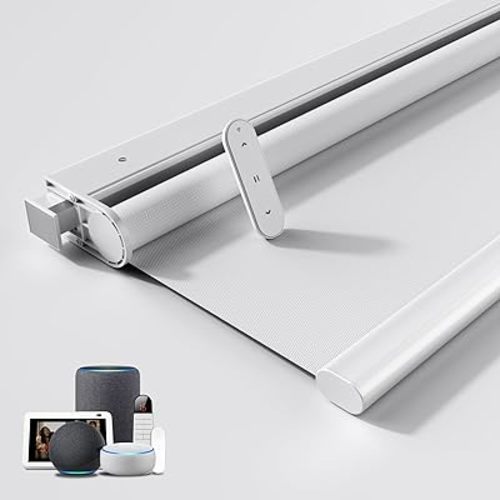 Grandekor No Drill Motorized Blinds with Remote 100% Blackout, Customize Size Color, Automatic Smart Roller Shade Cordless, Compatible with Alexa, Type-C Charging
