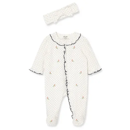 Little Me - Rosebud 2-Way-Zip Footed One-Piece and Headband