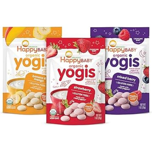 Happy Baby Organics Yogis Freeze-Dried Yogurt & Fruit Snacks, 3 Flavor Variety Pack, 1 Ounce (Pack of 3)