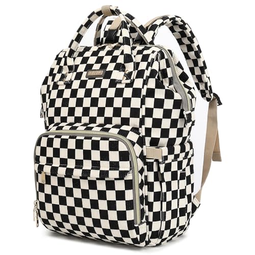 Baby Diaper Bag Backpack for Mom, Large Capacity Travel Nappy Bag for Boys & Girls with Stroller Straps,Insulated Pockets (Corduroy Checkered Black)