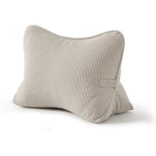 Pat. Pend. Corduroy Lumbar Support Back Pillow for Watching TV, Reading & Gaming, Ergonomic Triangle Support Cushion for Sofa, Armchair & Bed Sitting, Removable Washable Cover, Beige Gray