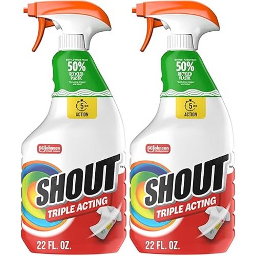 Shout Active Enzyme Laundry Stain Remover Spray, Triple-Acting Formula Clings, Penetrates, and Lifts 100+ Types of Everyday Stains - Prewash Spray 22oz (Pack of 2)